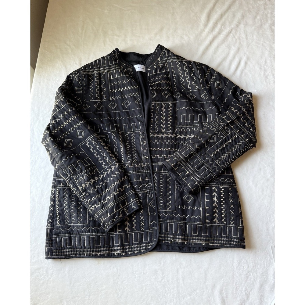 VTG Alfred Dunner Womens 16 Black Embroidered Gold Jacket Geometric Artsy Layer